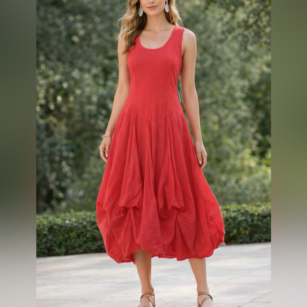 Vasna Desire Coral Sleeveless Bubble Hem Midi Dress XL Cotton Blend NWT